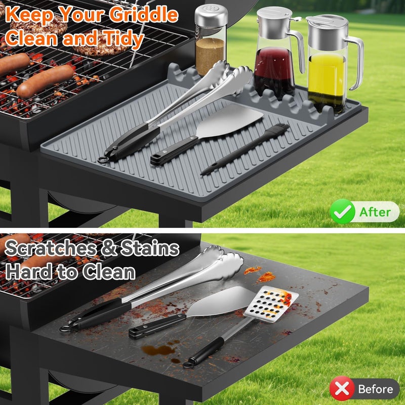Protebox Silicone Griddle Mat for Blackstone - Magnetic Silicone Grill Tools Mat for Blackstone Accessories, Side Shelf Spatula Utensil Mats with Drip Pad for Outdoor BBQ Grill Kitchen Countertop (Gray 1-Pack) - Image 5